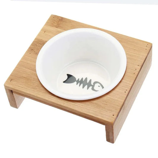 Cat Dog Feeders Bowl Pet Food Water Bowl 1/2 Bowls Ceramic Tableware Bamboo Frame Antiskid Pet Supplies Dog Cat Feeding Bowl